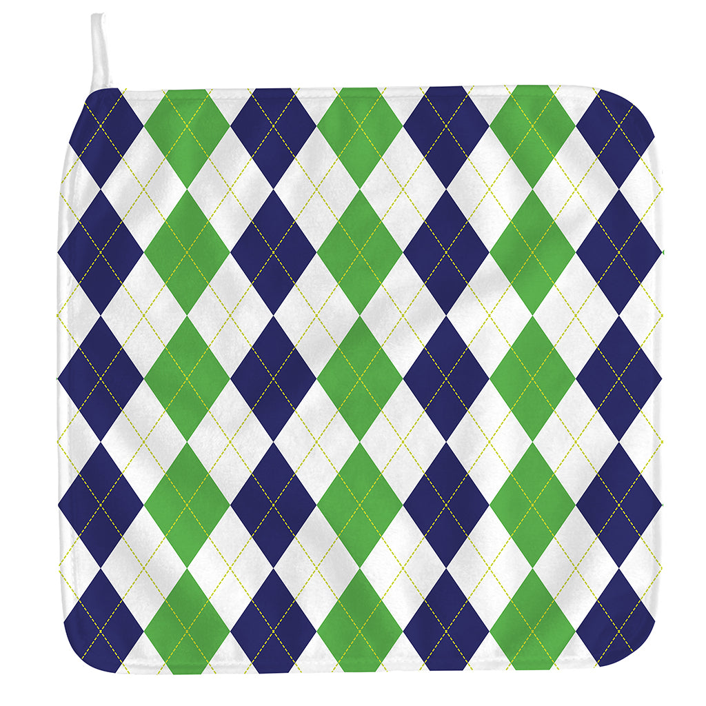 Green White And Navy Argyle Print Hand Towel