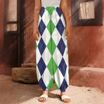 Green White And Navy Argyle Print Harem Pants