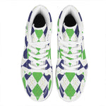 Green White And Navy Argyle Print High Top Leather Sneakers