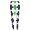 Green White And Navy Argyle Print High-Waisted Pocket Leggings