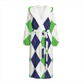 Green White And Navy Argyle Print Hooded Bathrobe
