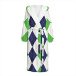 Green White And Navy Argyle Print Hooded Bathrobe