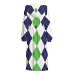 Green White And Navy Argyle Print Hooded Bathrobe