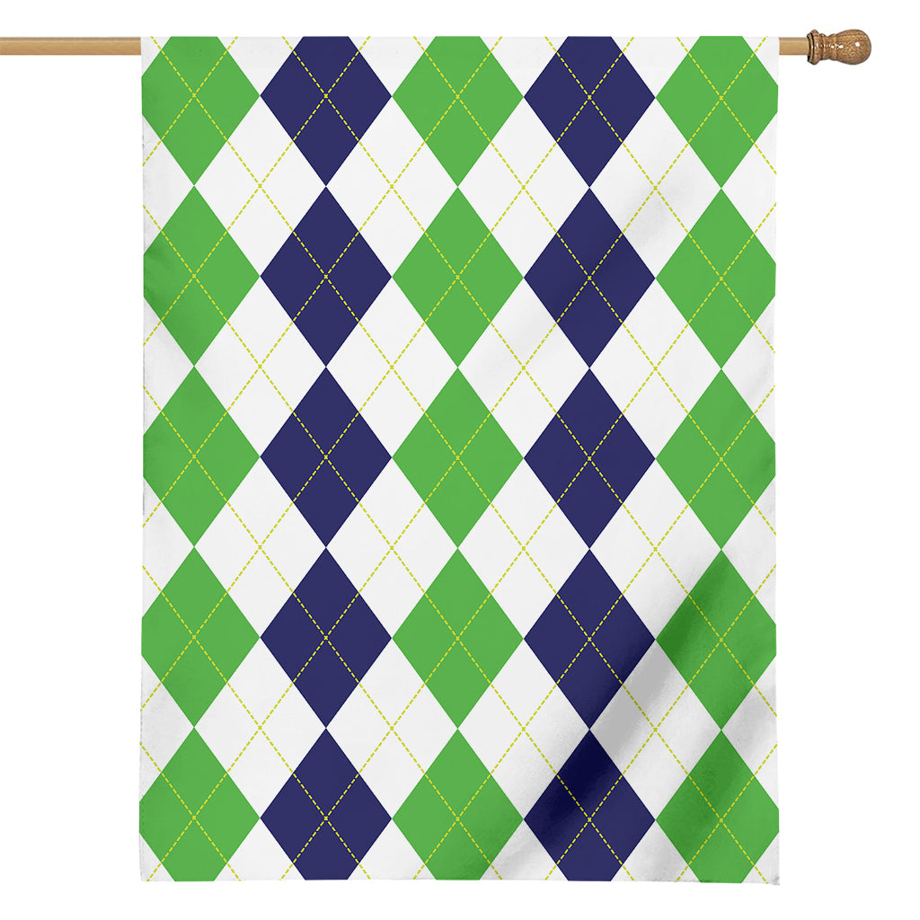 Green White And Navy Argyle Print House Flag