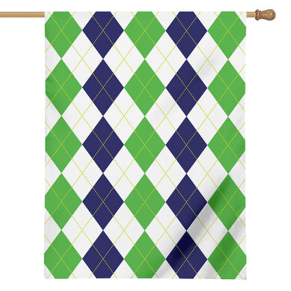 Green White And Navy Argyle Print House Flag