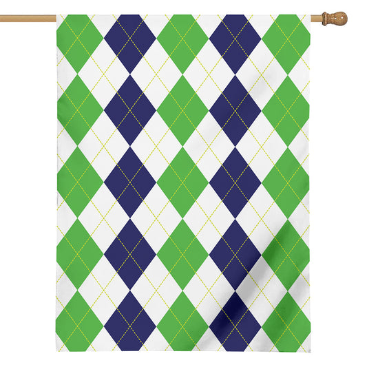 Green White And Navy Argyle Print House Flag