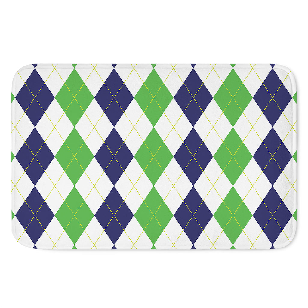 Green White And Navy Argyle Print Indoor Door Mat
