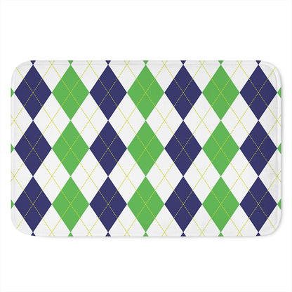 Green White And Navy Argyle Print Indoor Door Mat