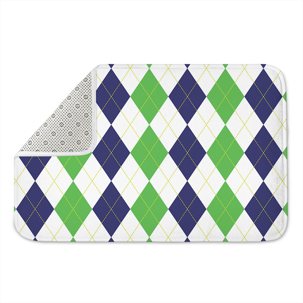 Green White And Navy Argyle Print Indoor Door Mat