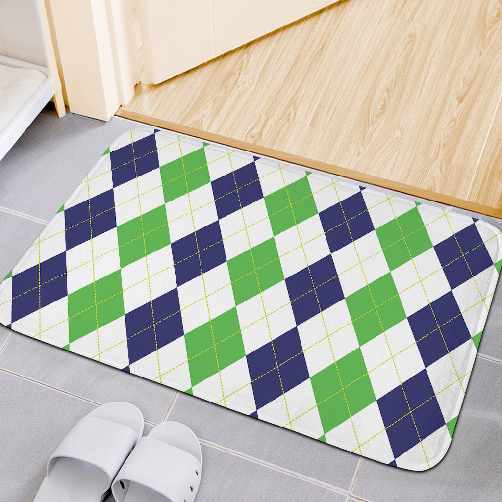 Green White And Navy Argyle Print Indoor Door Mat