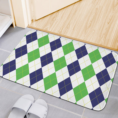 Green White And Navy Argyle Print Indoor Door Mat