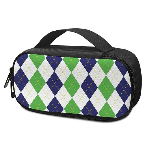 Green White And Navy Argyle Print Insulin Cooler Travel Case