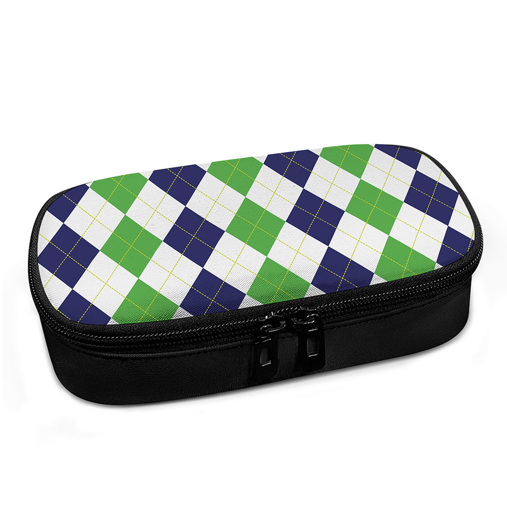 Green White And Navy Argyle Print Insulin Cooler Travel Case