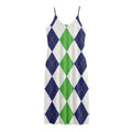 Green White And Navy Argyle Print Jersey Midi Cami Dress