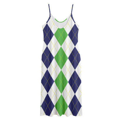 Green White And Navy Argyle Print Jersey Midi Cami Dress