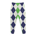 Green White And Navy Argyle Print Jogger Pants