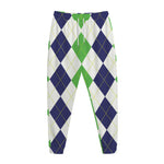 Green White And Navy Argyle Print Jogger Pants