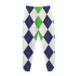 Green White And Navy Argyle Print Jogger Pants