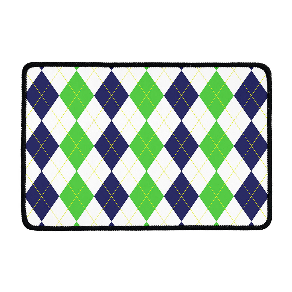 Green White And Navy Argyle Print Kitchen Mat