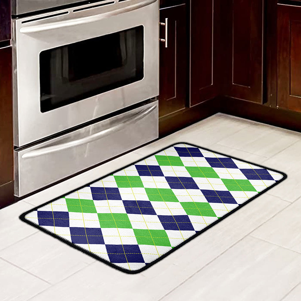 Green White And Navy Argyle Print Kitchen Mat