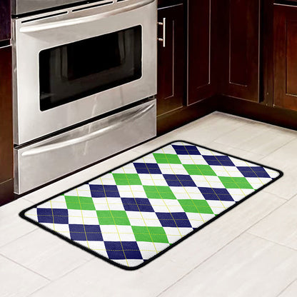 Green White And Navy Argyle Print Kitchen Mat
