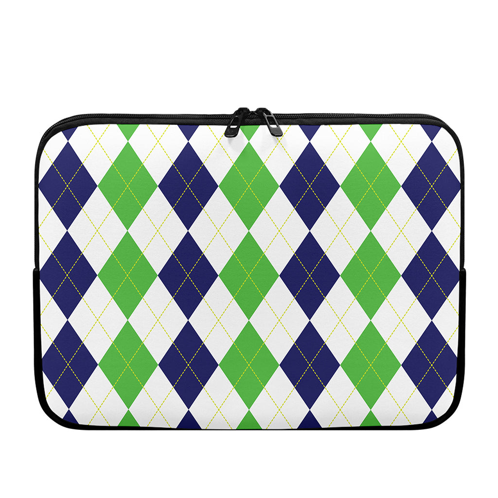 Green White And Navy Argyle Print Laptop Sleeve