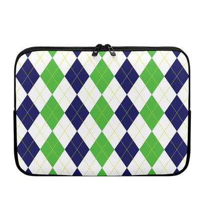 Green White And Navy Argyle Print Laptop Sleeve