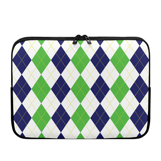 Green White And Navy Argyle Print Laptop Sleeve