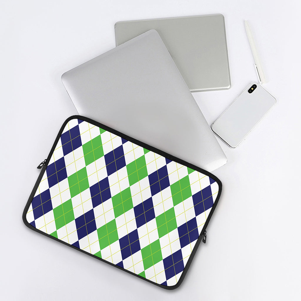 Green White And Navy Argyle Print Laptop Sleeve