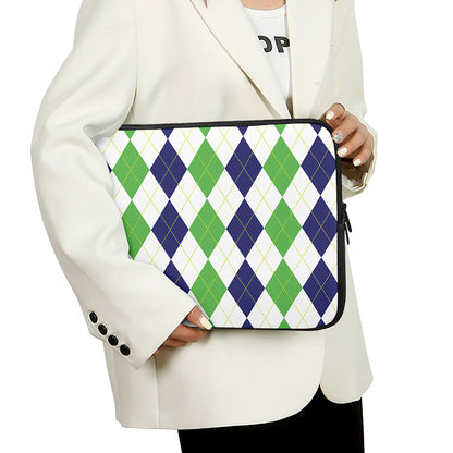 Green White And Navy Argyle Print Laptop Sleeve