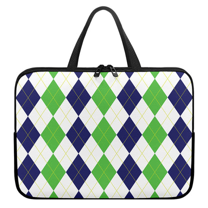 Green White And Navy Argyle Print Laptop Sleeve With Handle