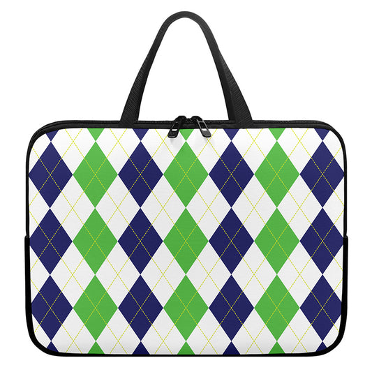 Green White And Navy Argyle Print Laptop Sleeve With Handle