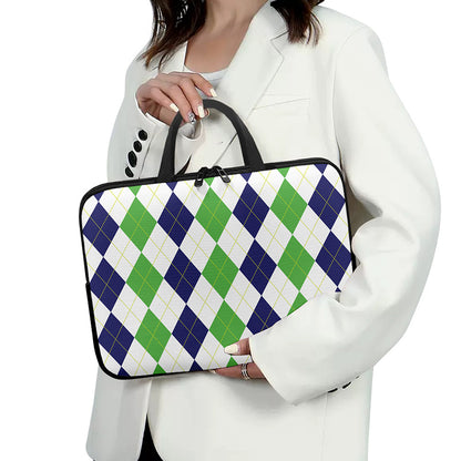 Green White And Navy Argyle Print Laptop Sleeve With Handle