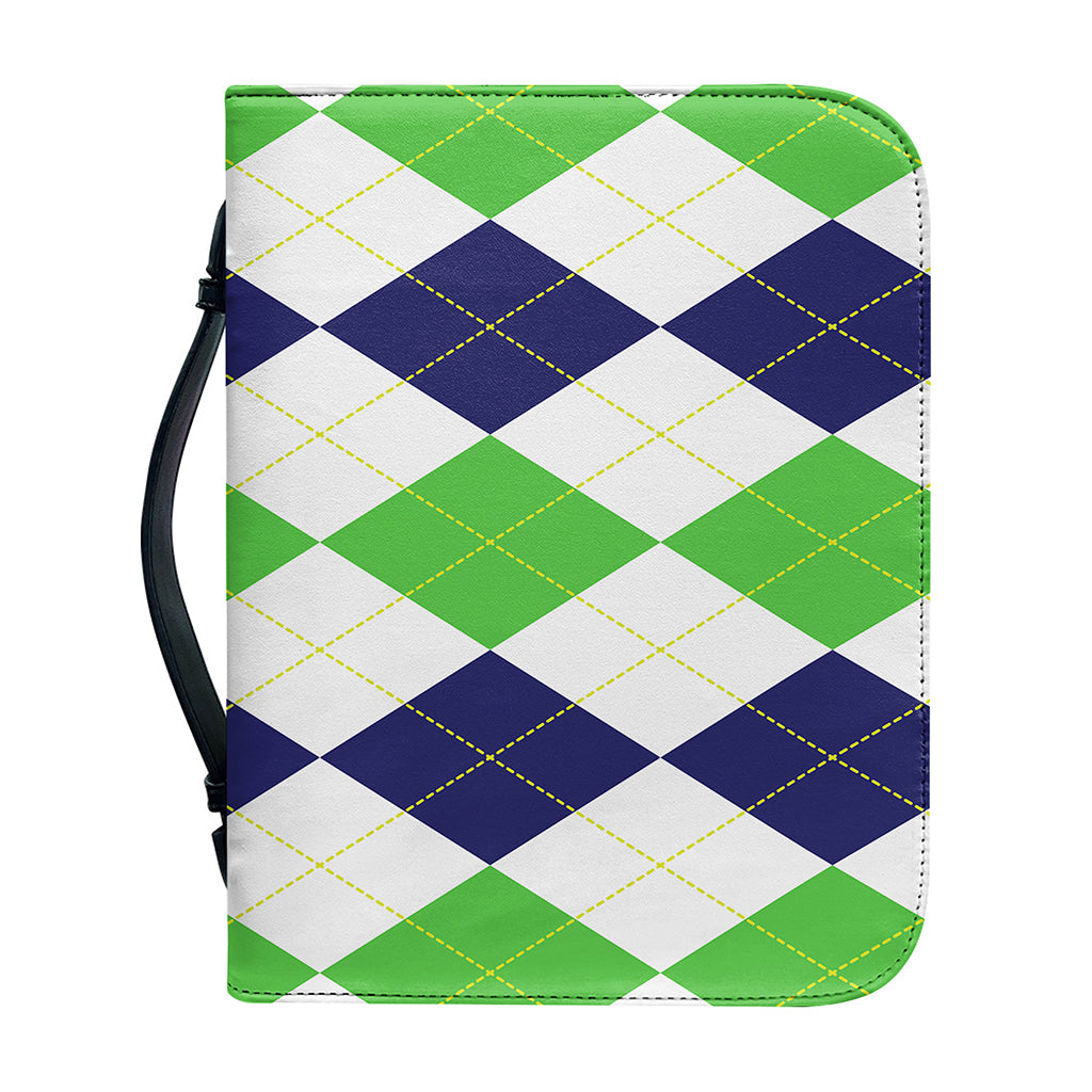 Green White And Navy Argyle Print Leather Bible Cover