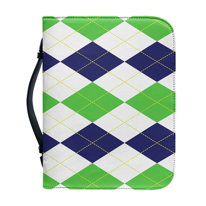Green White And Navy Argyle Print Leather Bible Cover