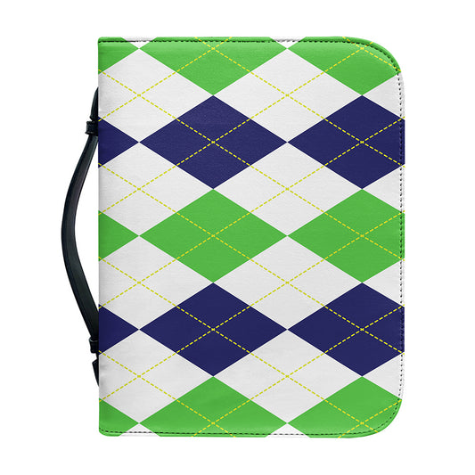 Green White And Navy Argyle Print Leather Bible Cover