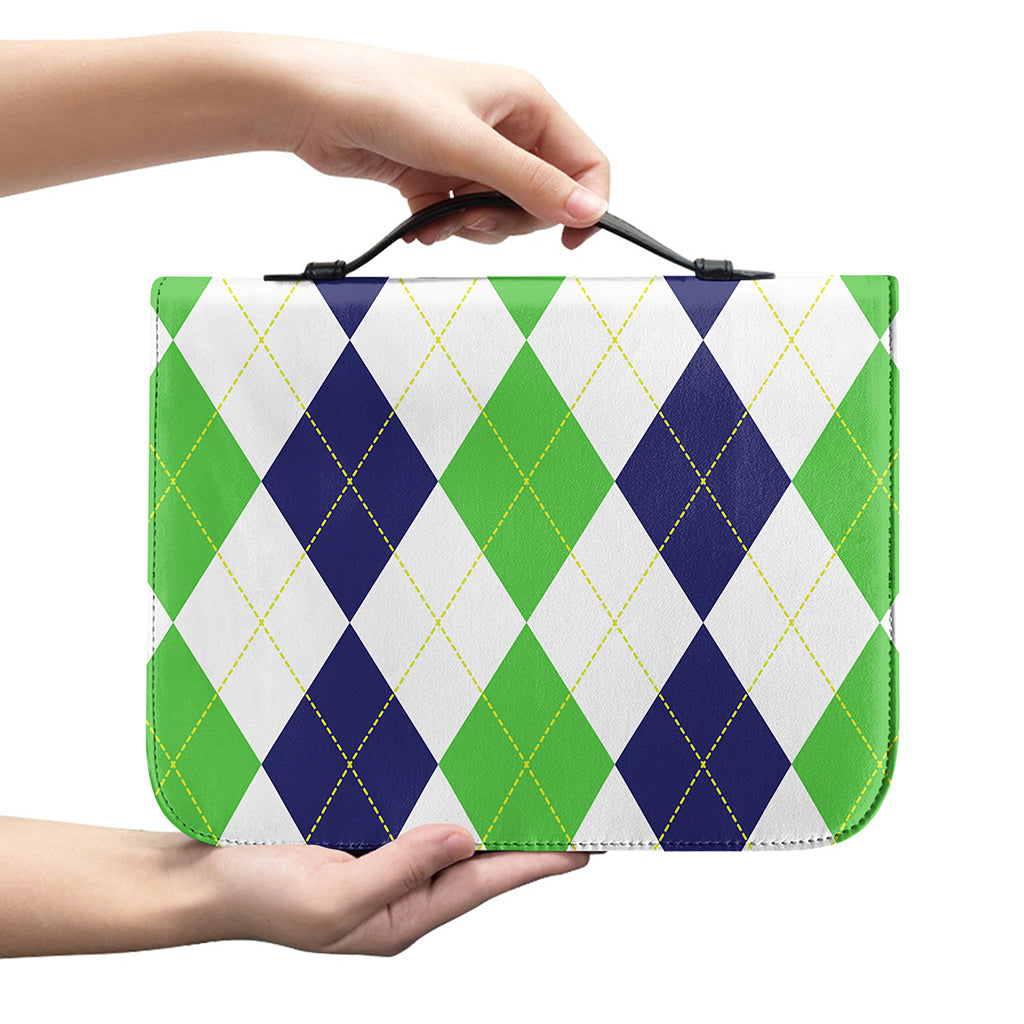 Green White And Navy Argyle Print Leather Bible Cover