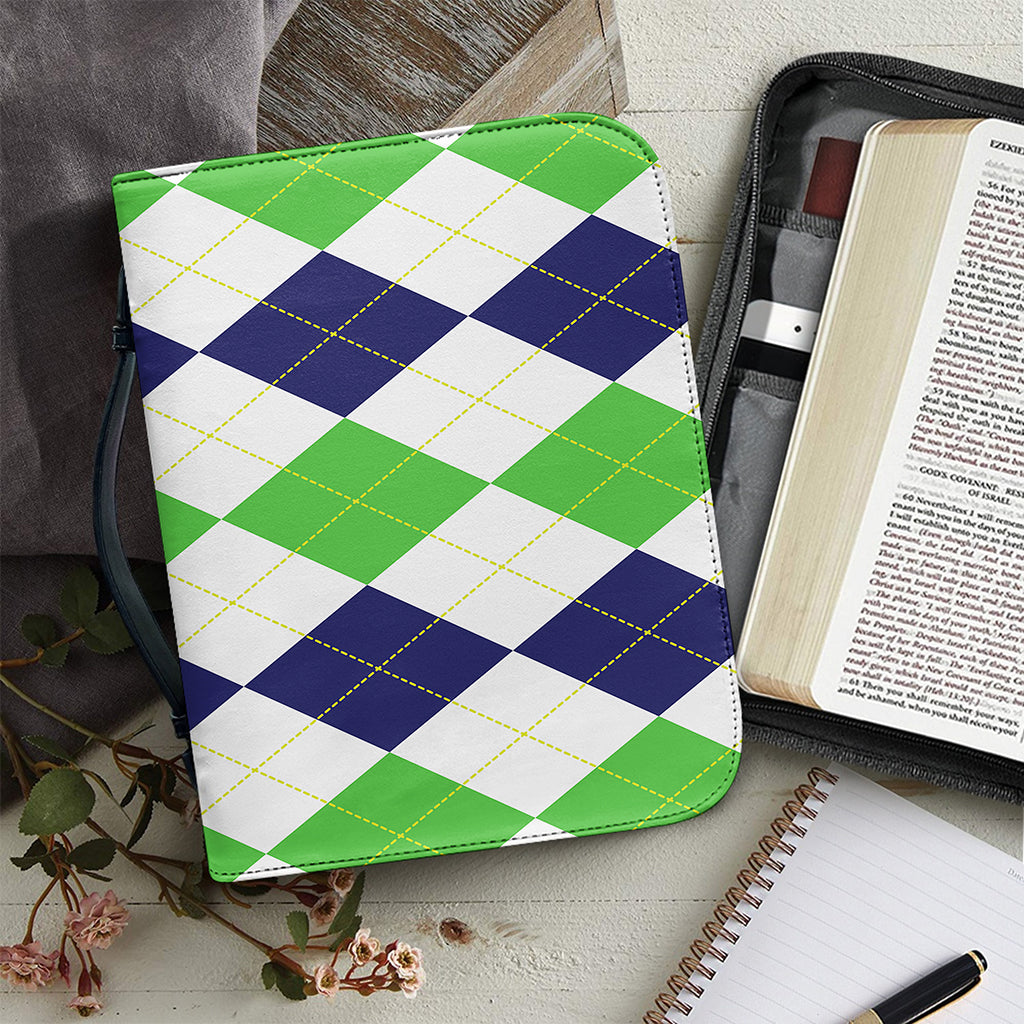 Green White And Navy Argyle Print Leather Bible Cover