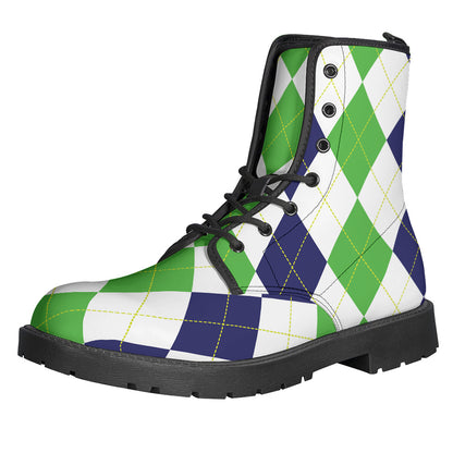 Green White And Navy Argyle Print Backpack