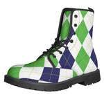 Green White And Navy Argyle Print Backpack