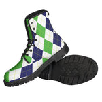 Green White And Navy Argyle Print Backpack