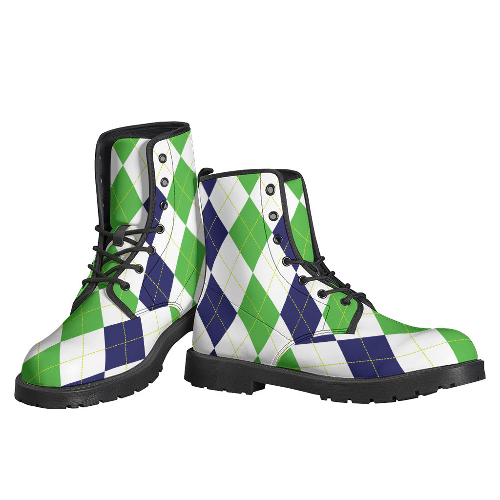 Green White And Navy Argyle Print Backpack