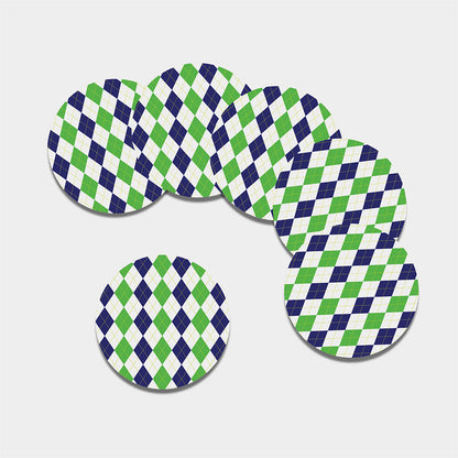 Green White And Navy Argyle Print Leather Coaster Set