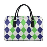 Green White And Navy Argyle Print Leather Duffle Bag