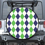 Green White And Navy Argyle Print Leather Spare Tire Cover
