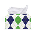 Green White And Navy Argyle Print Leather Tissue Box Cover