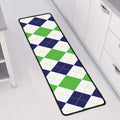 Green White And Navy Argyle Print Long Kitchen Mat