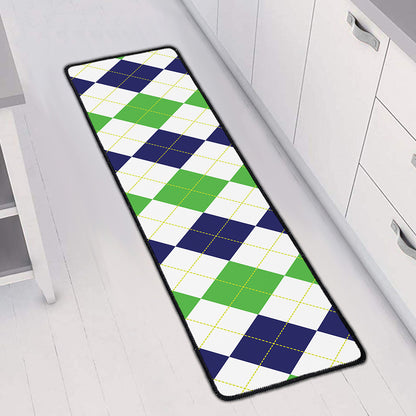 Green White And Navy Argyle Print Long Kitchen Mat