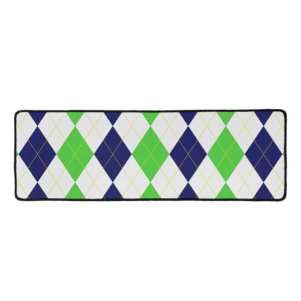 Green White And Navy Argyle Print Long Kitchen Mat