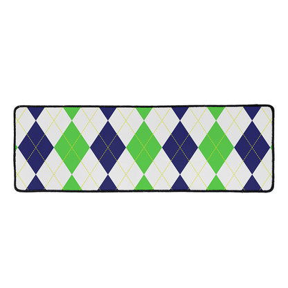 Green White And Navy Argyle Print Long Kitchen Mat